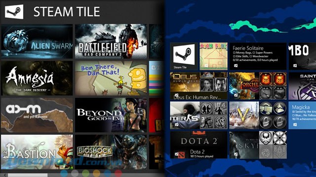 Giao diện ứng dụng Steam Tile