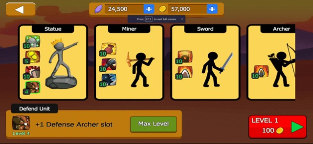 Rất nhiều đơn vị người que để bạn chiến đấu, lên cấp