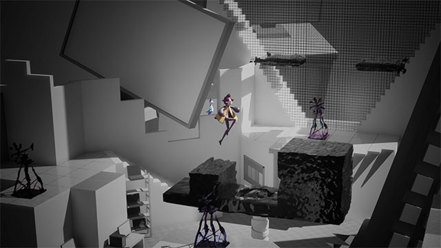 Điều khiển Ace đi qua môi trường trường học rời rạc với những khoảng màu bị mất