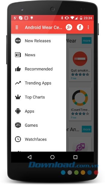 Menu ứng dụng Store cho Android Wear