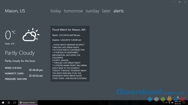 Xem thông báo dự báo thời tiết cụ thể bằng ứng dụng Strawberry Weather cho máy tính và Windows Phone