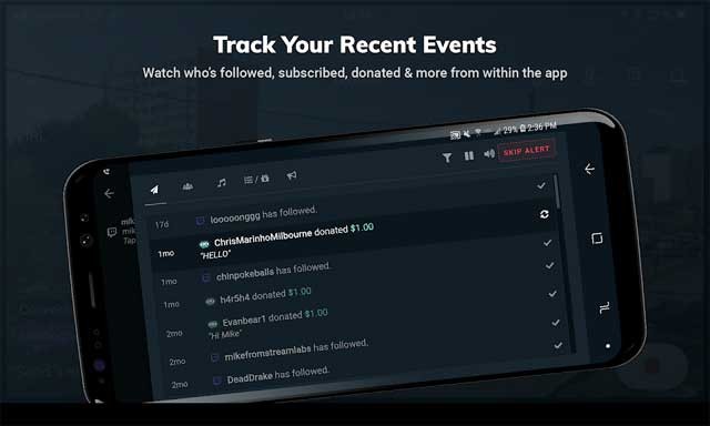 Theo dõi các sự kiện gần đây, ví dụ như khi ai đó quyên góp hoặc đăng ký kênh của bạn