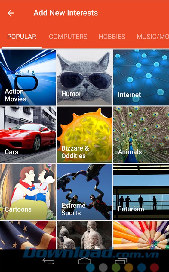 Giao diện ứng dụng StumbleUpon trên Android