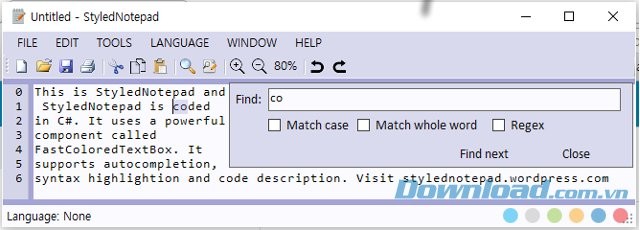 StyledNotepad có tính năng tìm kiếm code