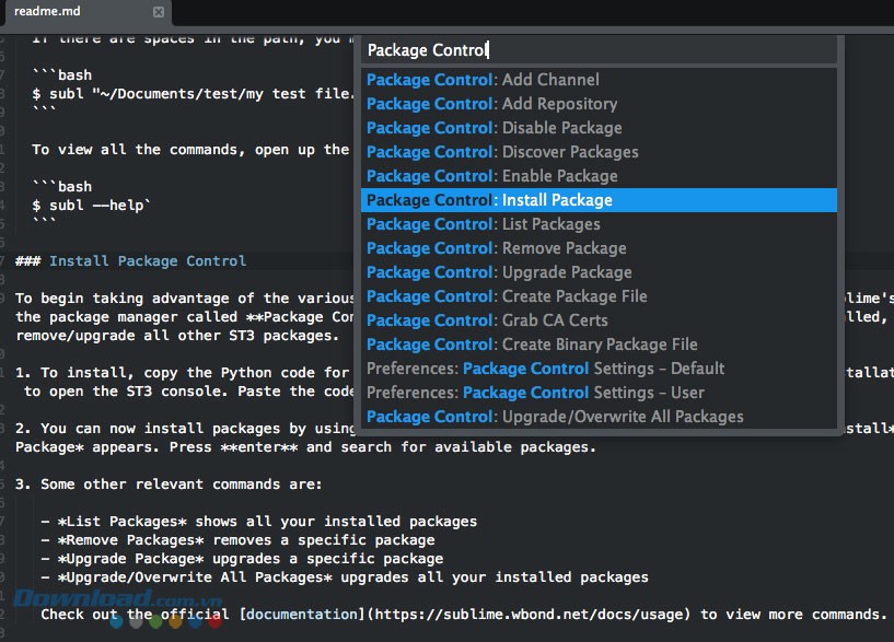 Sử dụng Package Control