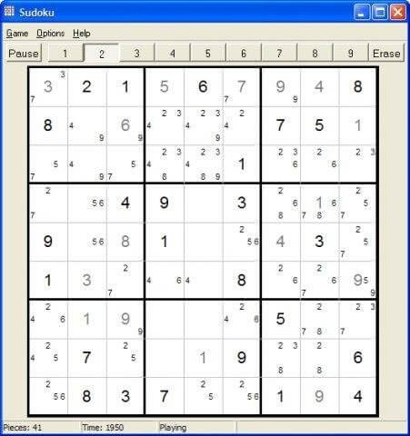 Gameplay Windows Sudoku Puzzle Game