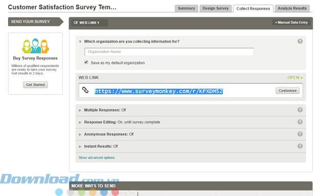 Lấy đường link của bảng khảo sát