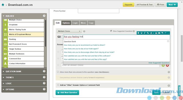 Tính năng gợi ý câu hỏi