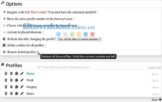 Cài đặt khác trong Swap My Cookies