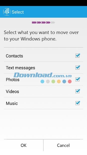 Các dữ liệu có thể chuyển đổi với Switch to Windows Phone