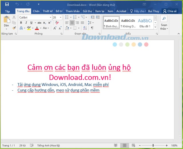 Giao diện tiếng Việt của Office 2016