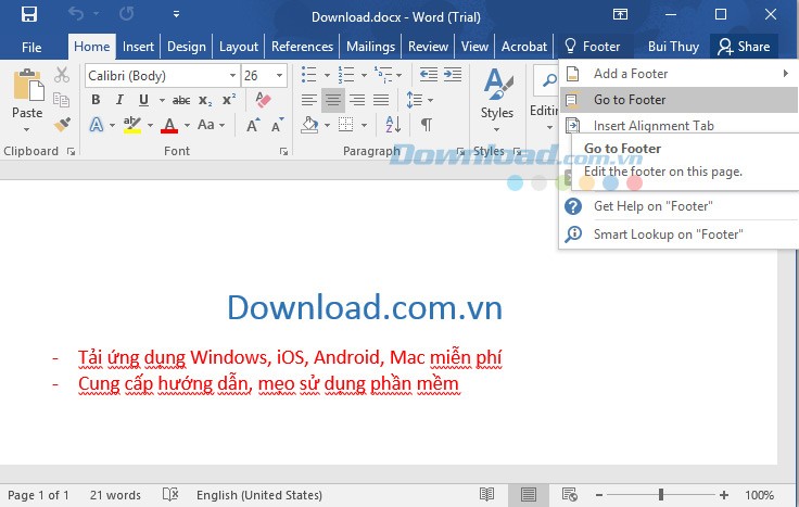 Tell me trên Word 2016