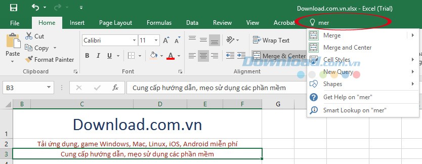 Tính năng Tell me trên Excel 2016