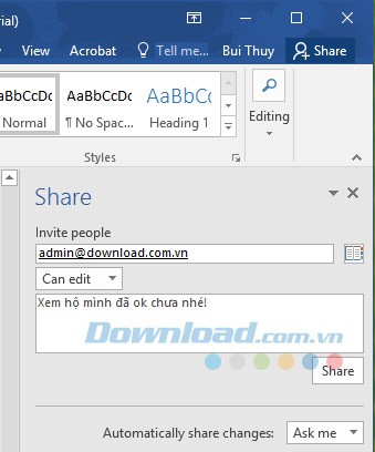 Thêm email để chia sẻ