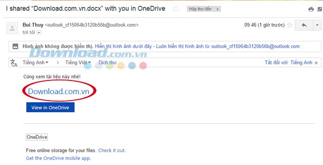 Nội dung email được gửi đi