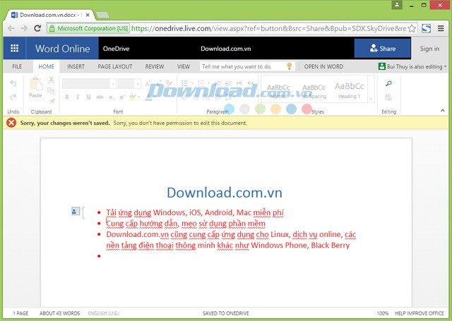 Thông báo thay đổi quyền chỉnh sửa