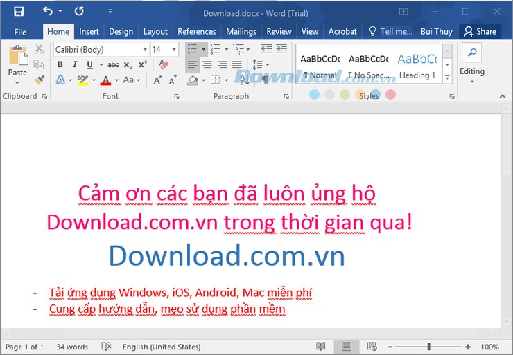 Giao diện Word khi soạn thảo văn bản