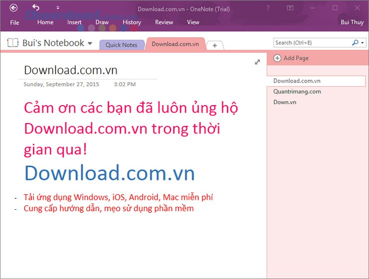 Giao diện OneNote