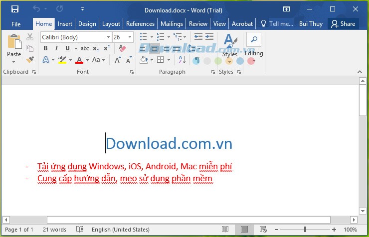 Giao diện trình soạn thảo văn bản Word