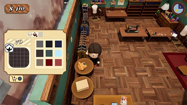 Mở khóa nhiều loại vải và họa tiết, công cụ và máy móc khi tiến bộ trong Tailor Town game