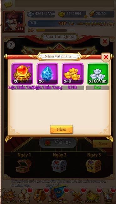 Nhận vật phẩm từ game Tam Quốc Thủ Thành H5