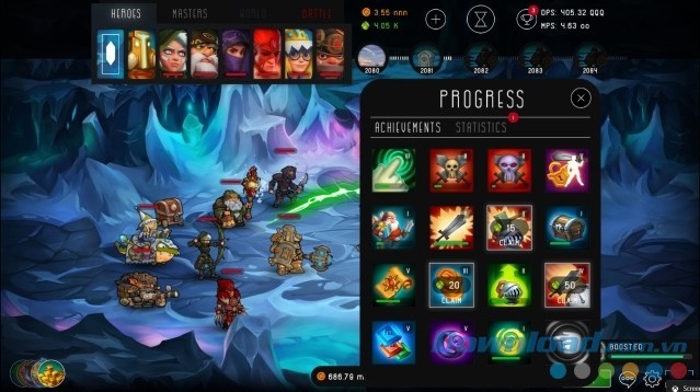 Hoàn thành các thành tựu trong game nhấp chuột miễn phí Tap Adventure: Time Travel cho máy tính và Mac