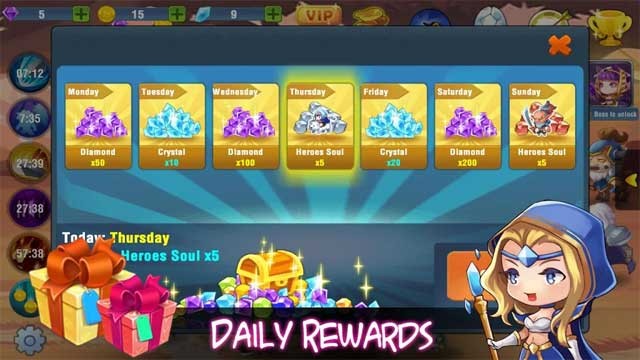 Đăng nhập Tap Legend hàng ngày để nhận được những phần quà giá trị