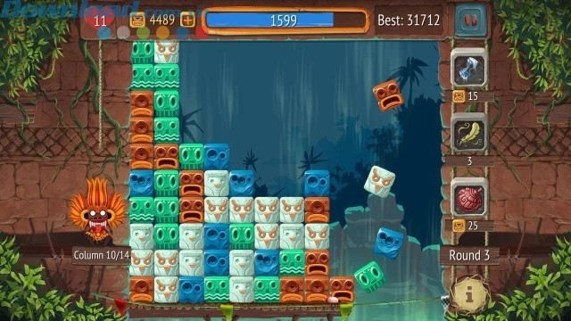 Tên pháp sư liên tục xây thêm khối và đẩy chúng rơi xuống vực