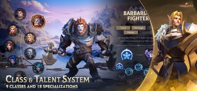 Tarisland có hệ thống lớp nhân vật và tài năng cho bạn xây dựng chiến binh của riêng mình