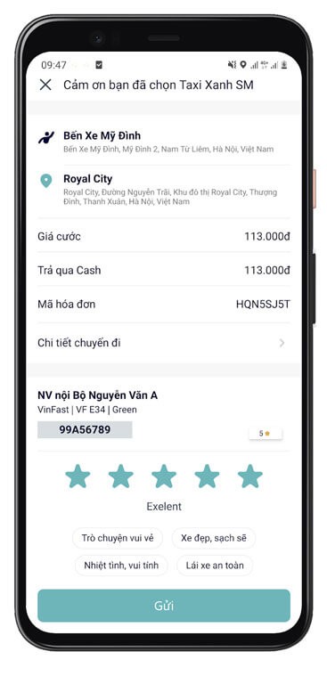 Đánh giá chất lượng của tài xế taxi