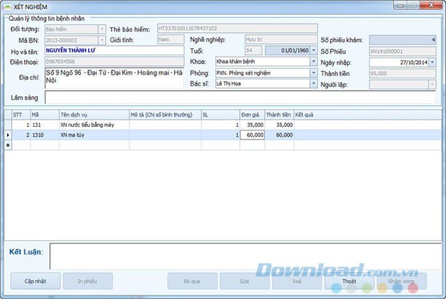 Phiếu xét nghiệm
