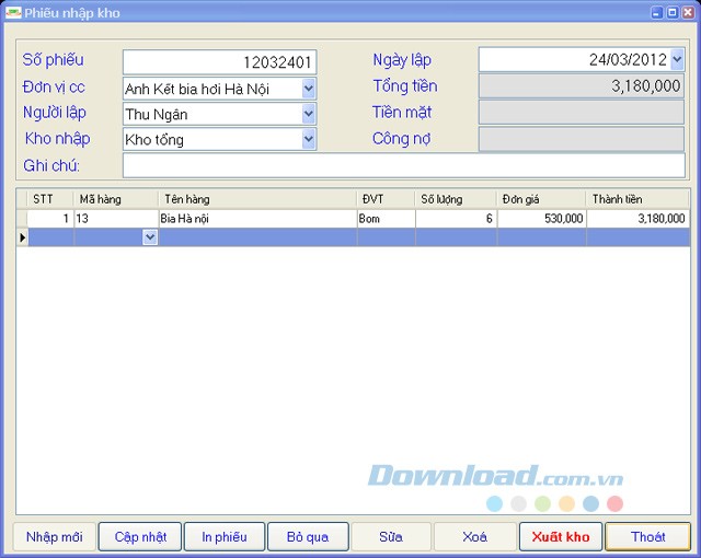 Quản lý nhập kho