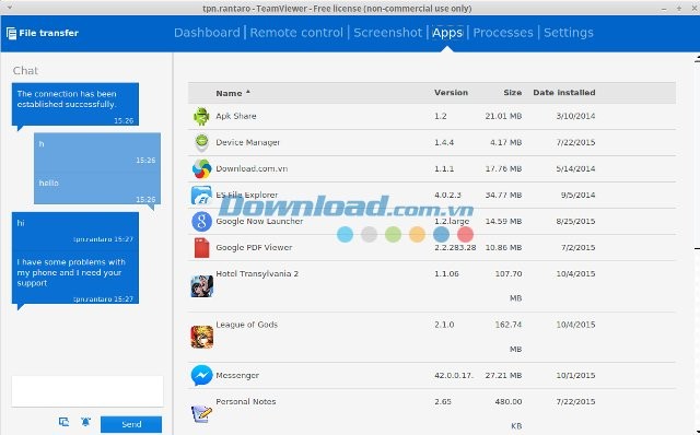 Quản lý ứng dụng trên di động với TeamViewer QuickSupport