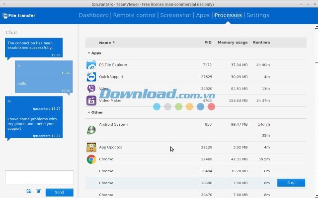 Quản lý ứng dụng đang chạy trên di động với TeamViewer QuickSupport