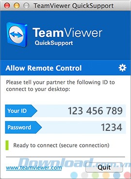 Giao diện của TeamViewer QuickSupport cho Mac