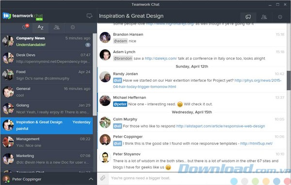 Giao diện của Teamwork Chat