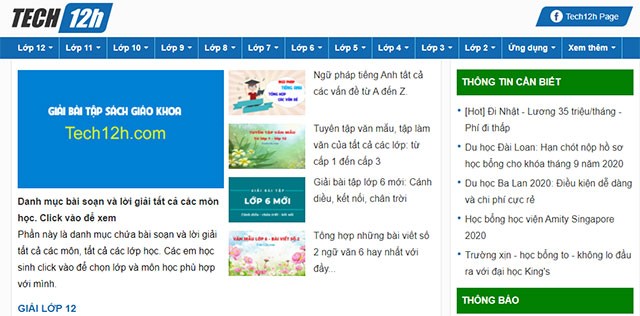 Giao diện chính của website Tech12h