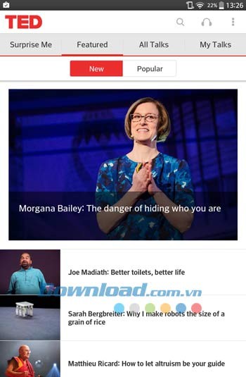 Giao diện ứng dụng TED