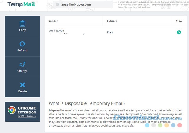 Giao diện Temp Mail