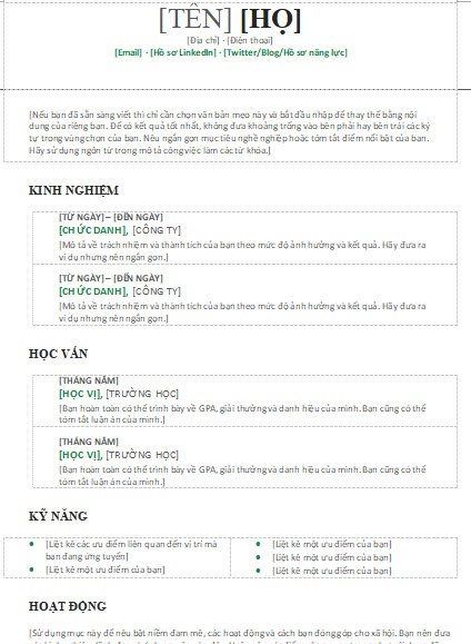 Sơ yếu lý lịch theo Thứ tự thời gian