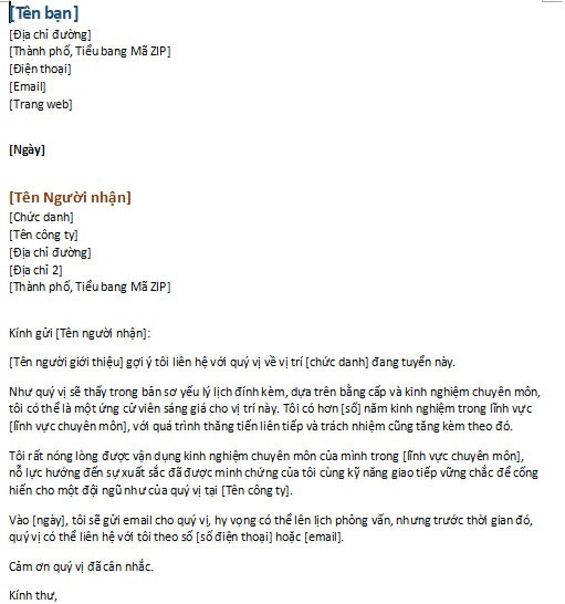 Thư xin việc trong sơ yếu lý lịch thiết thực