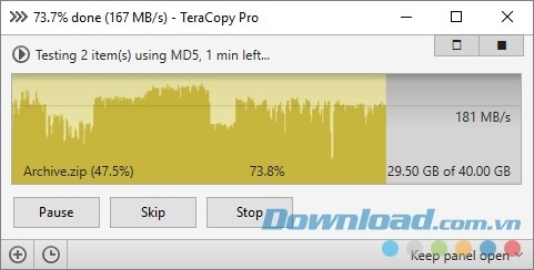 Giao diện chính của TeraCopy