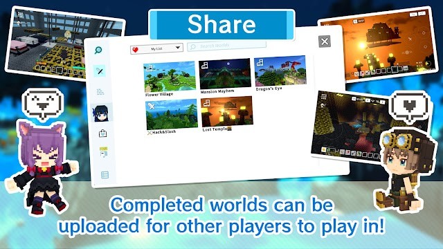 Các thế giới đã hoàn thiện có thể được up lên để cho người khác khám phá