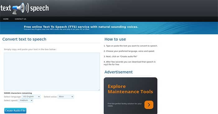 Text To Speech có giao diện đơn giản và dễ sử dụng