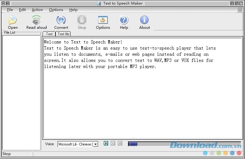Giao diện phần mềm chuyển chữ thành âm thanh Text to Speech Maker