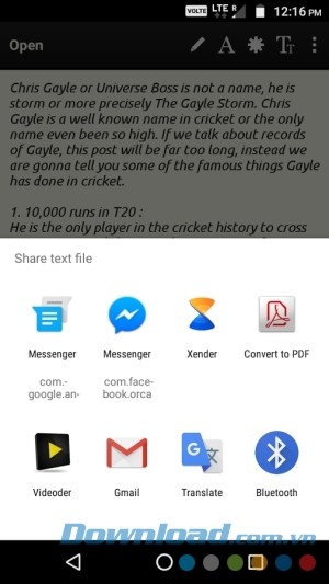 Text Viewer Android hỗ trợ chia sẻ qua các ứng dụng khác