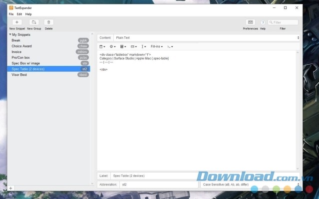 Giao diện tạo mã gõ tắt của ứng dụng TextExpander cho máy tính