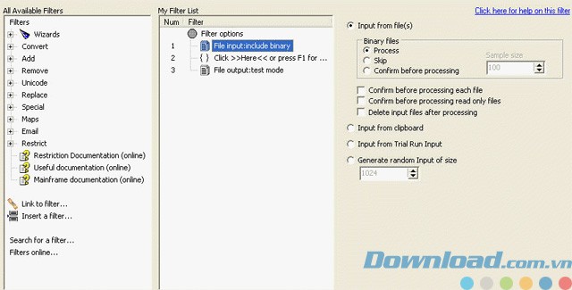 Chọn bộ lọc trong TextPipe Pro