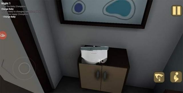 Đặt em bé vào bàn và lấy tã gần cửa