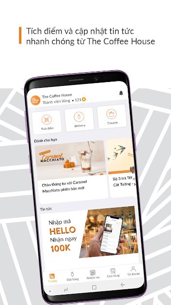 Giao diện chính của The Coffee House cho Android